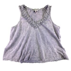 Knox Rose Shirt Women's Medium Purple Acid Wash Crochet Lace Tank Top Bohemian